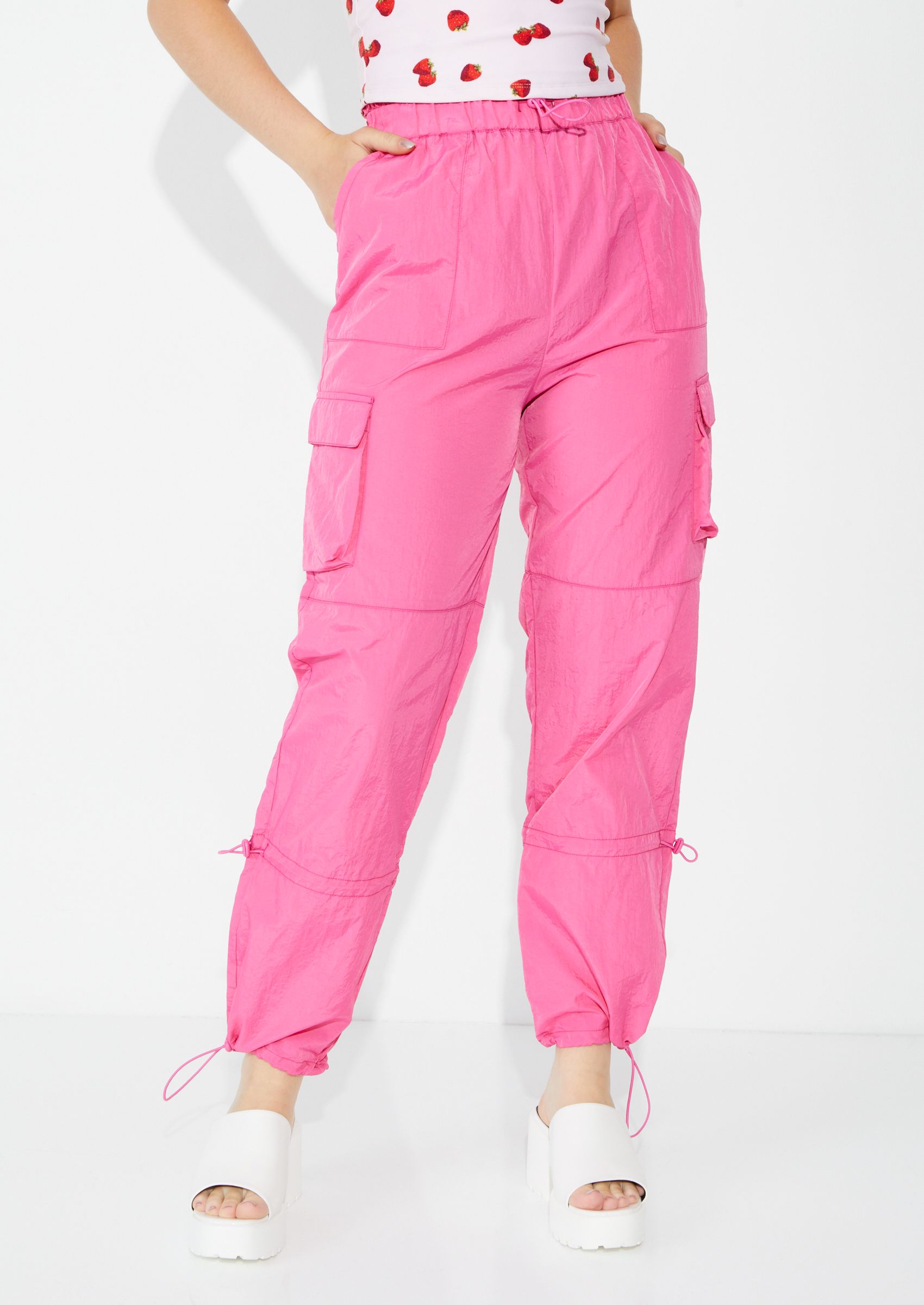 Living In The Moment High Rise Wide Leg Cargo Jeans Hot Pink  NanaMacs