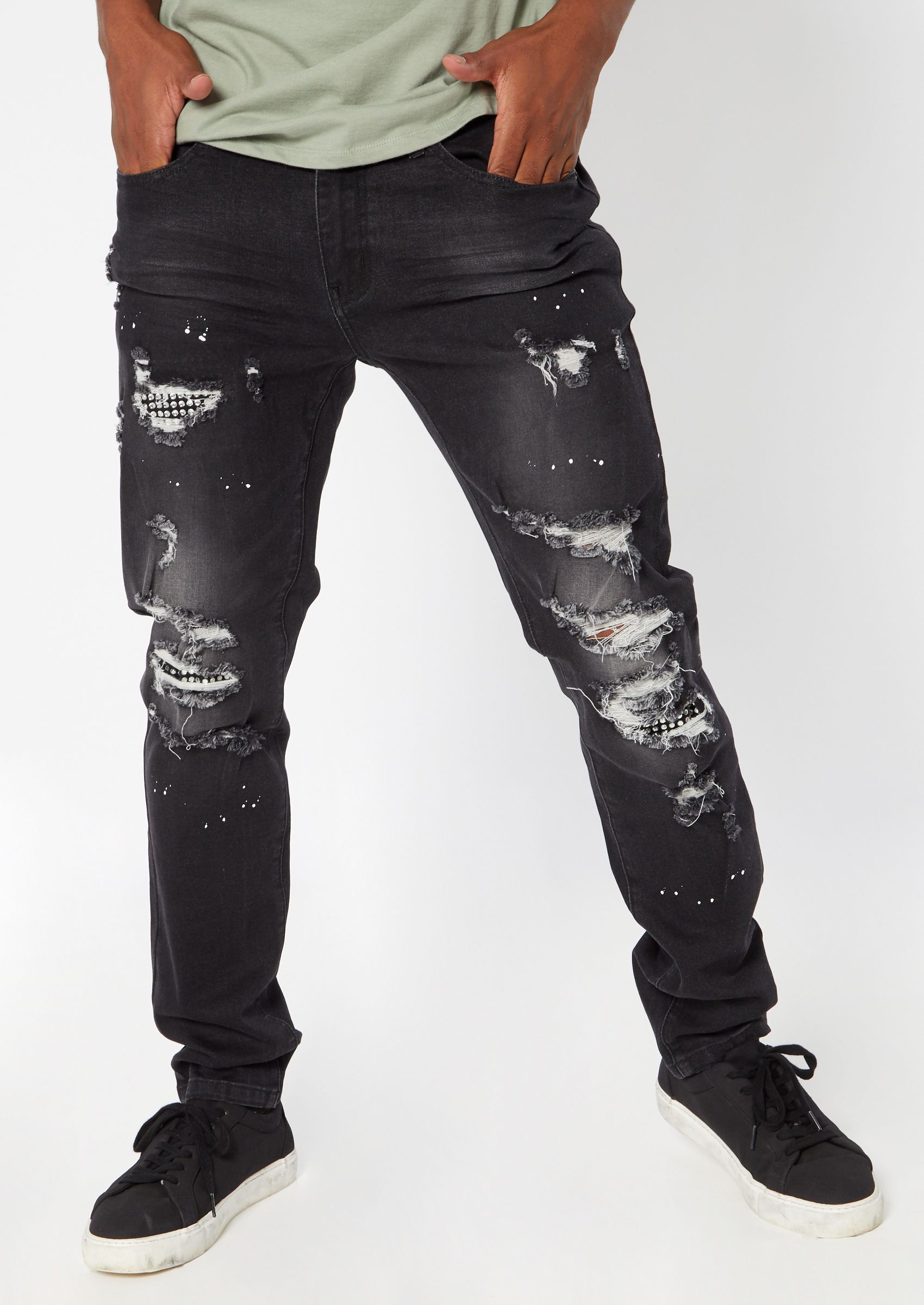 rhinestone studded jeans men's