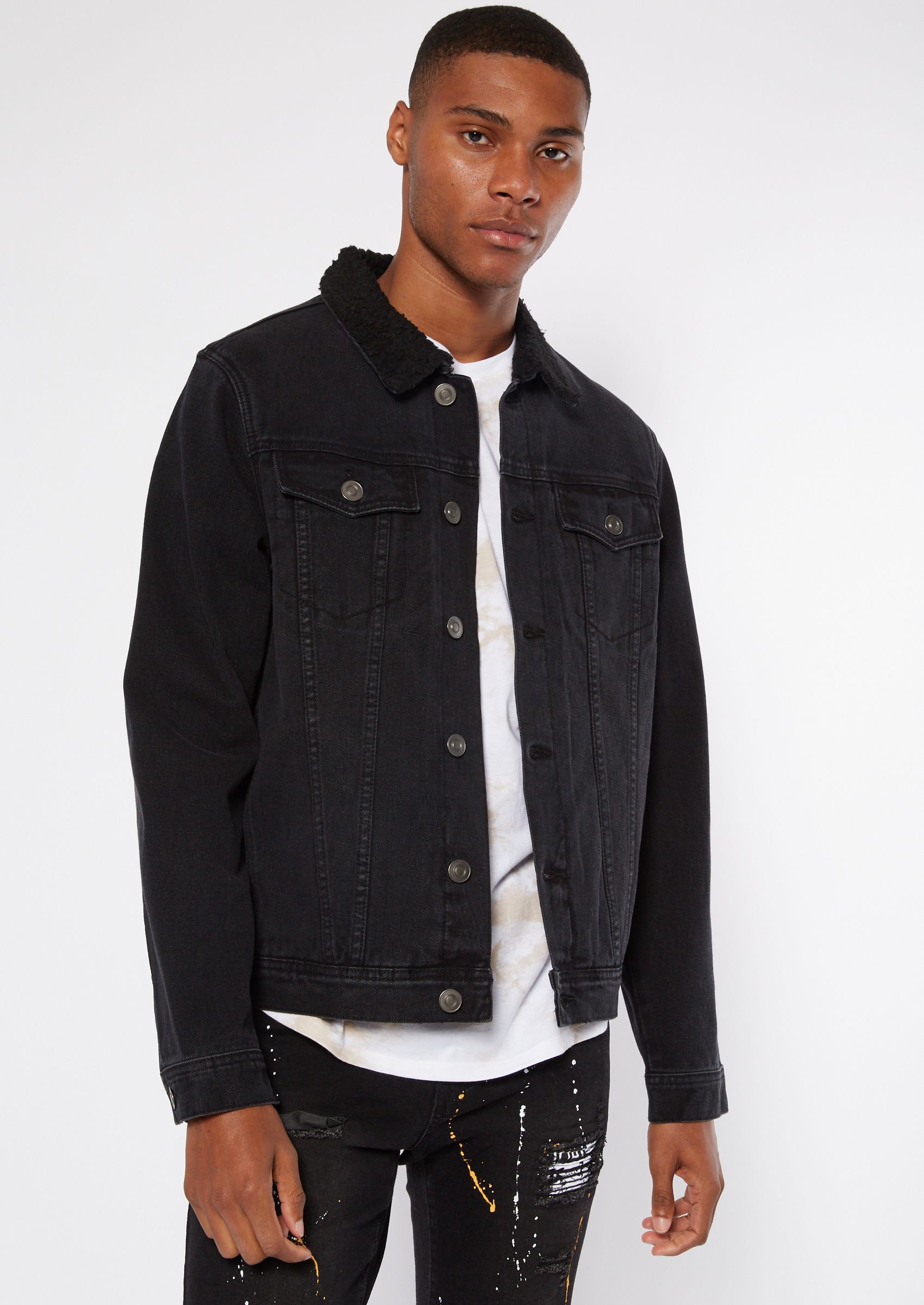 sherpa jean jacket black