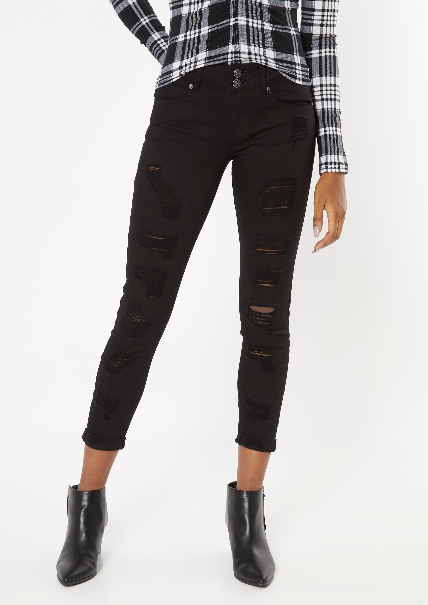 black low rise ripped jeans