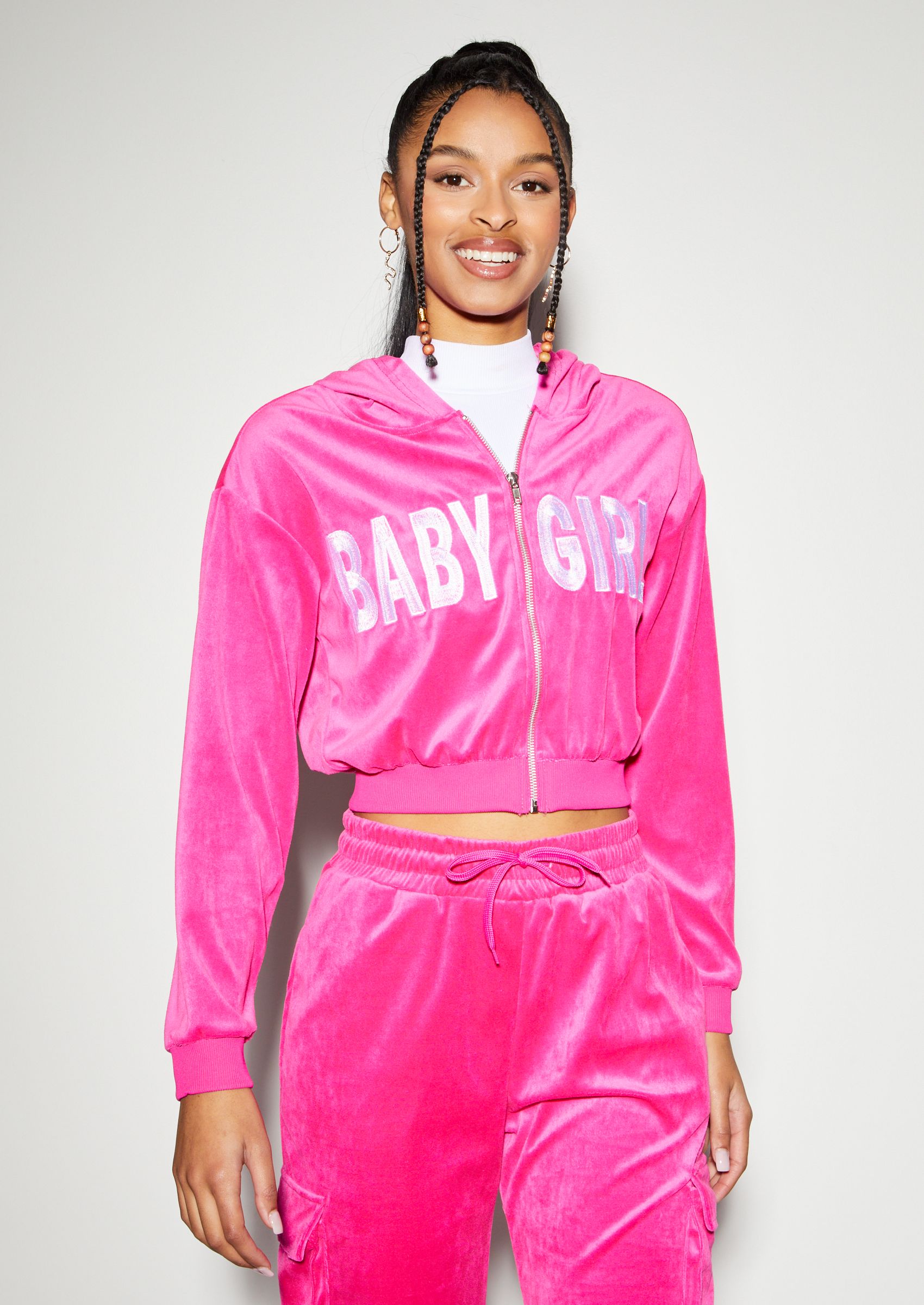 Baby Girl Velour Zip Up Crop Hoodie