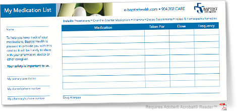 My medication list wallet card graphic