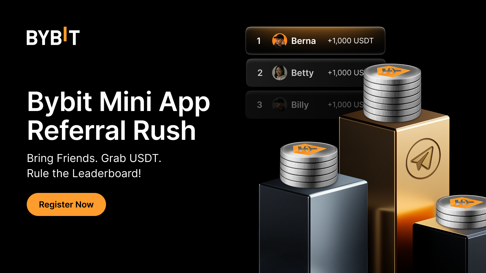 Bybit Announcement | Bybit Mini App Referral Rush: Refer to earn up to  1,000 USDT in rewards!