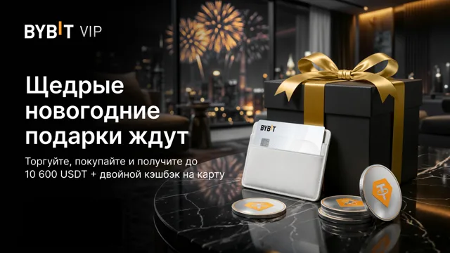 Только для VIP: торгуйте по-крупному в новом году и выиграйте до 10 600 USDT, а также двойной кэшбэк на карту Bybit