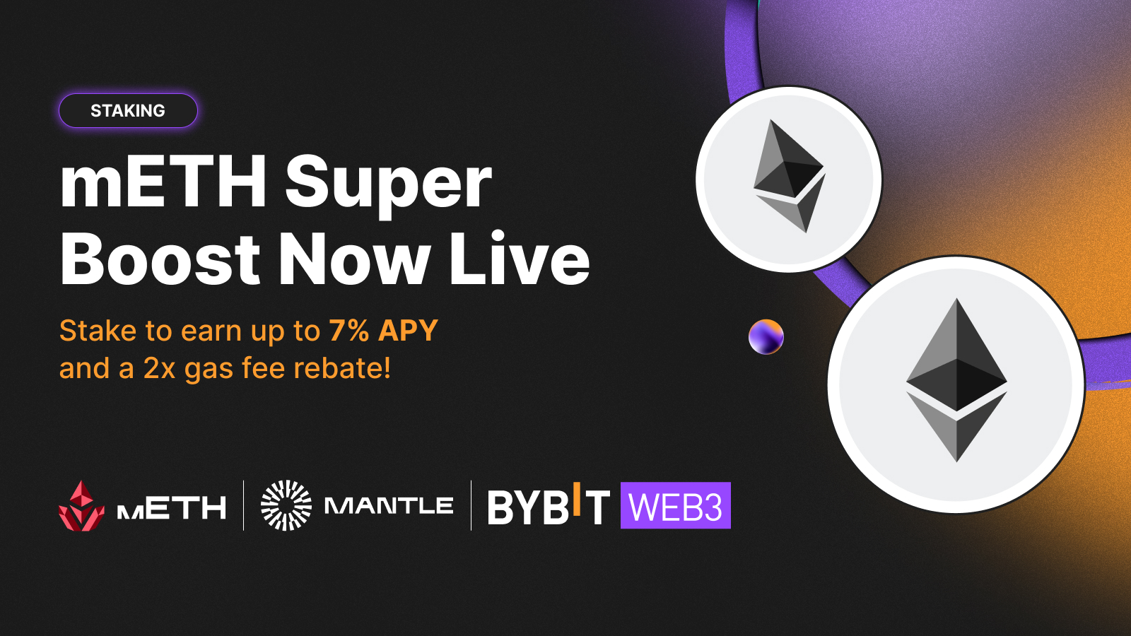Bybit Announcement | mETH Super Boost: Enjoy Up to 7% APY & 2x Gas Fee  Rebates on Bybit Web3 Staking