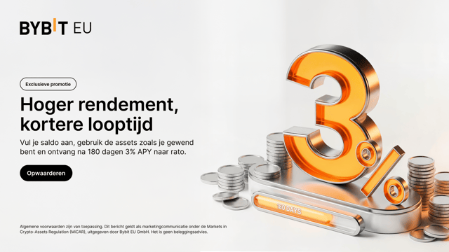 Hoger rendement, kortere looptijd: Vul je saldo aan, gebruik het zoals normaal en ontvang 3% APY, berekend naar rato over een periode van 180 dagen.