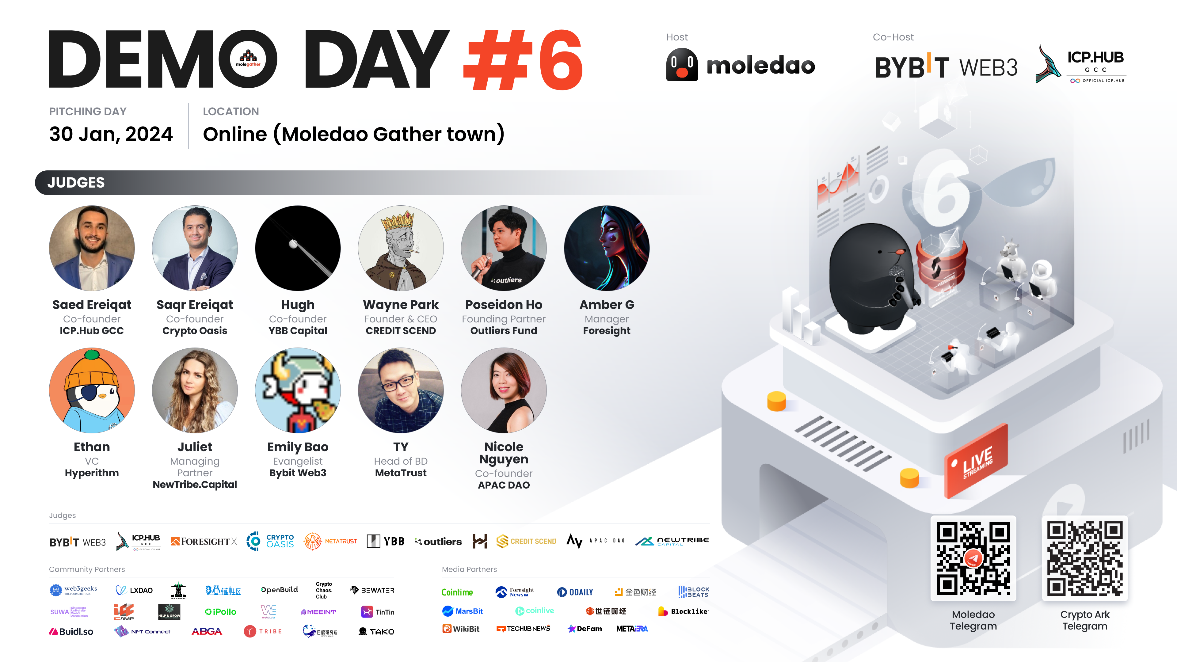 Bybit Announcement | [Bybit x Moledao x ICP.Hub] Demo Day #6: Revealing  Featured Projects and Our Esteemed Judges