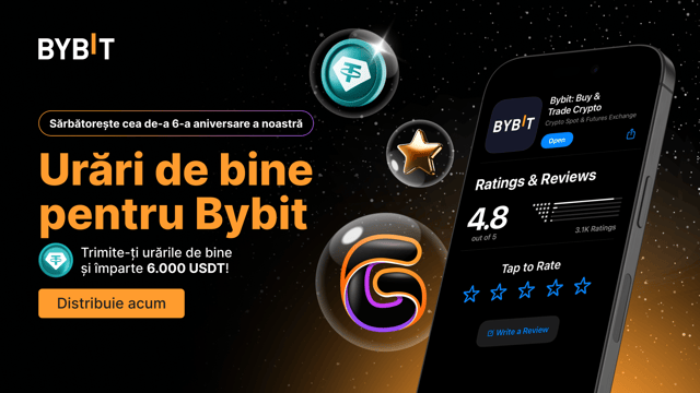 🎉 Urări de bine pentru Bybit: împărtășește-ne opiniile tale pentru șansa de a câștiga dintr-o sumă de 6.000 USDT!