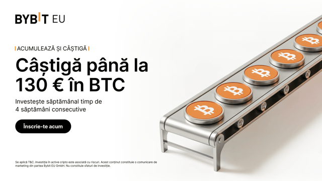 Acumulează și câștigă: Investește săptămânal timp de 4 săptămâni consecutive — câștigă până la 130 EUR în BTC