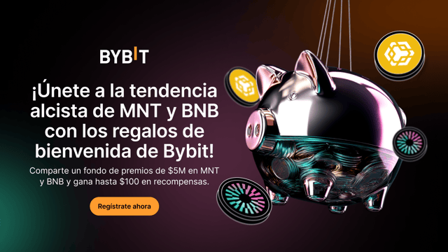 ¡Comparte un pozo de premios de $5,000,000 en MNT y BNB y gana hasta $100 en Regalos de Bienvenida de Bybit!