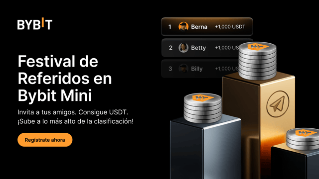 Carrera de referidos en Bybit Mini App: Refiere para ganar hasta 1,000 USDT en recompensas.