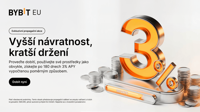 Vyšší návratnost, kratší držení: Dobijte prostředky jako obvykle a získejte až 3% APY. Vypočteno poměrným způsobem za období 180 dnů.