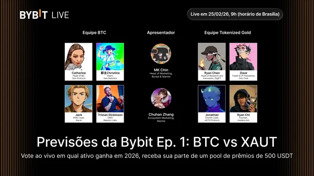 [Live] Previsões da Bybit: BTC vs XAUT — o que vence em 2026?