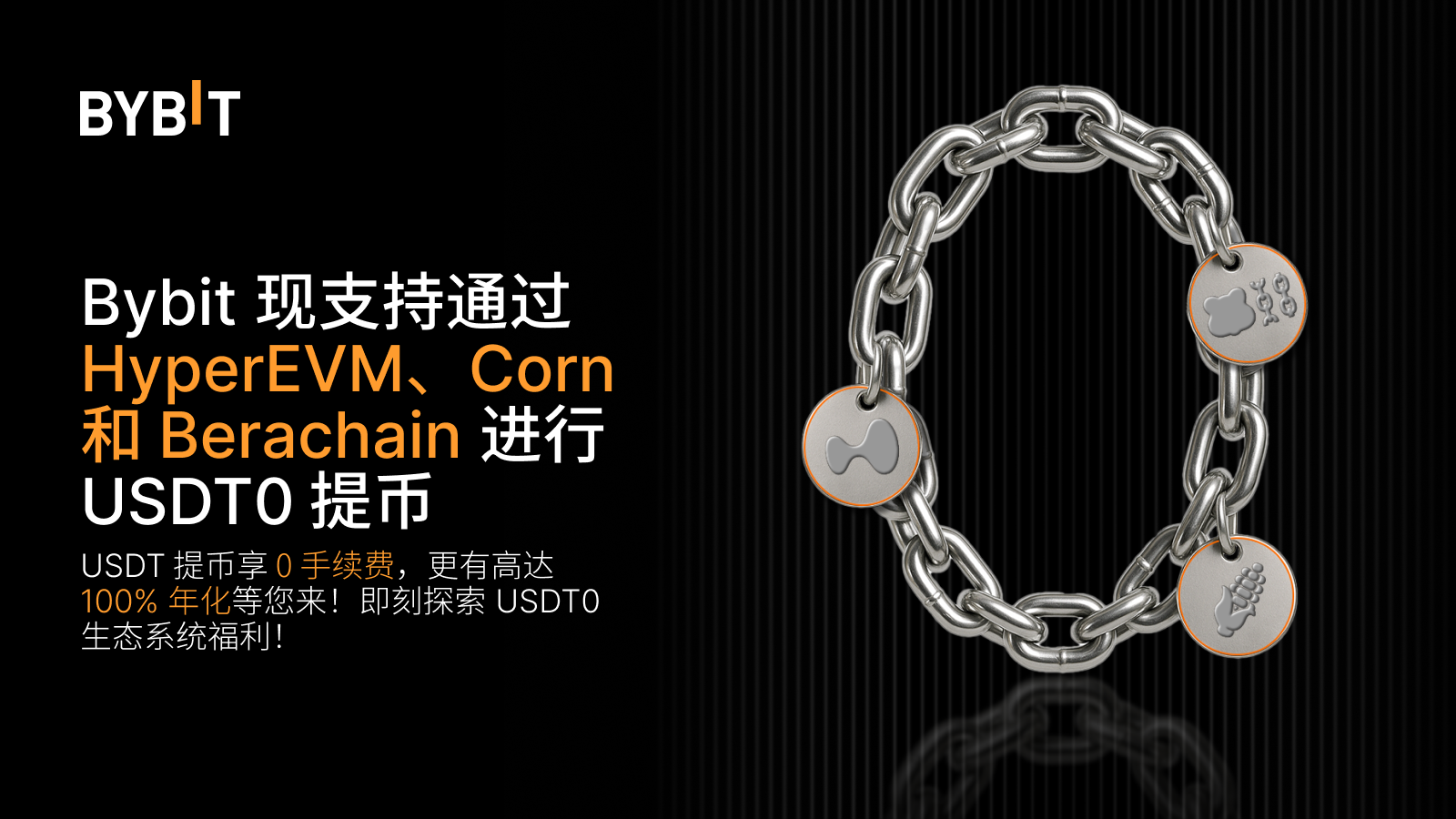 Bybit Announcement | Bybit 现支持通过HyperEVM、Corn 和Berachain 进行USDT0 提币：享0 手续费+  高达100% 年化！
