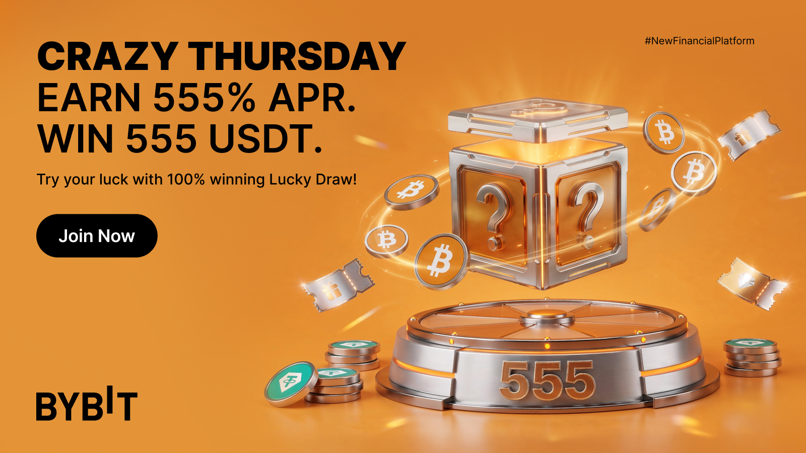 Bybit Announcement | It's Crazy Thursday! Earn 555% APR on BTC win 555 USDT