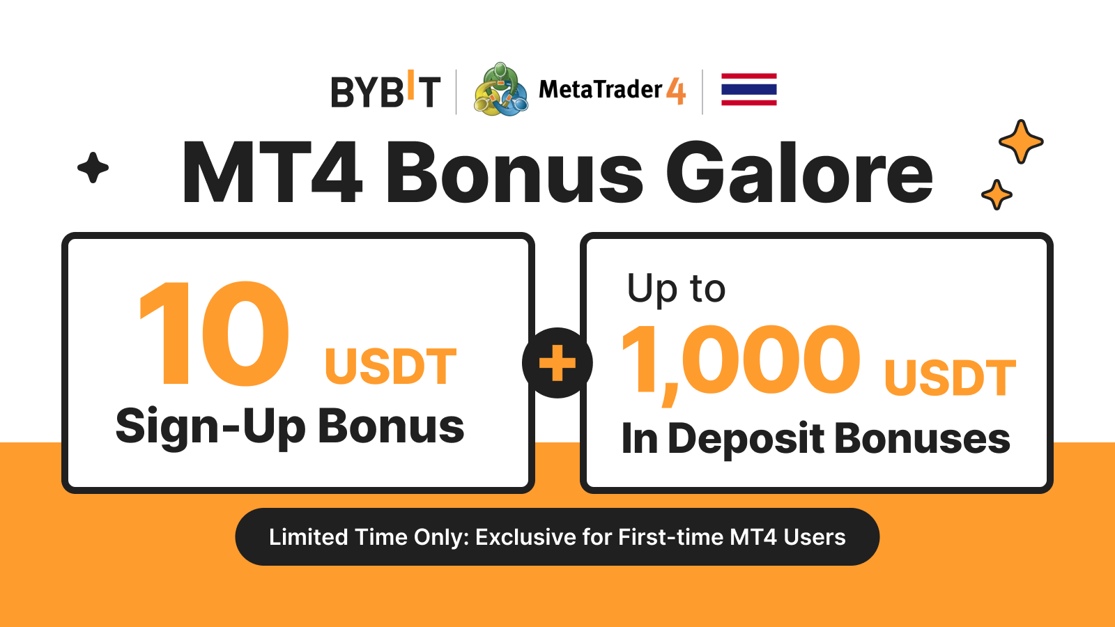 Bybit Announcement | [Thailand Exclusive] MT4 Bonus Galore: 10 USDT Sign-Up  Bonus + Up to 1,000 USDT in Deposit Bonuses!