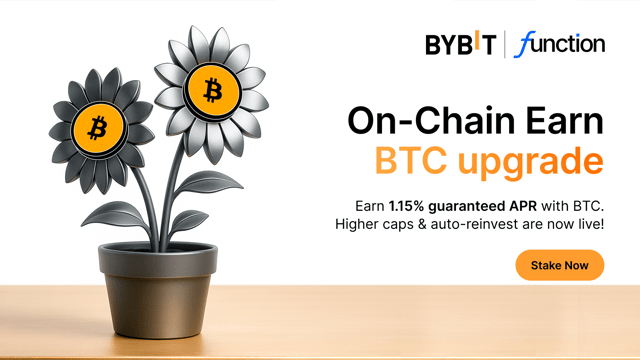 Stake & earn 1.15% guaranteed APR on BTC with Bybit On-Chain Earn and Function!