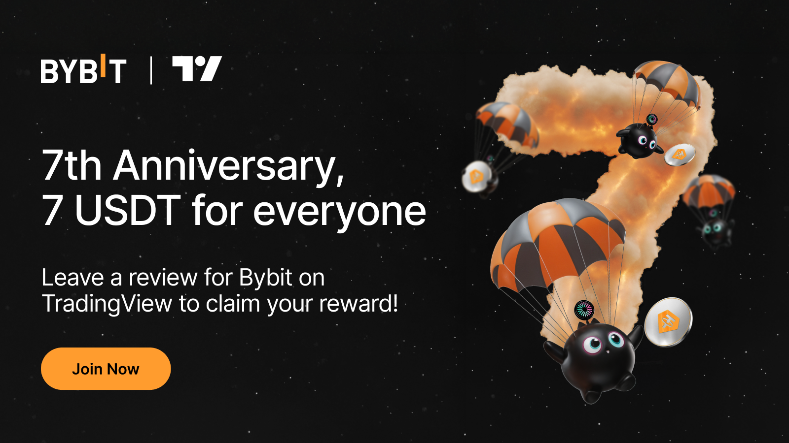 Bybit Announcement | [Campaign Ended] 7th Anniversary Special: Leave a  review on TradingView and get 7 USDT