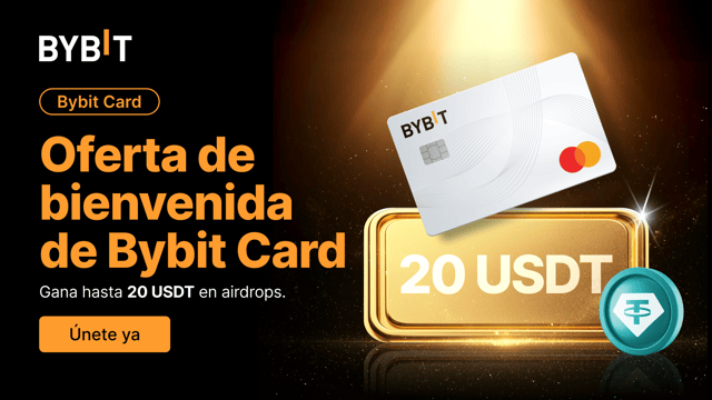 Oferta de bienvenida de Bybit Card: Gana hasta 20 USDT en airdrops.