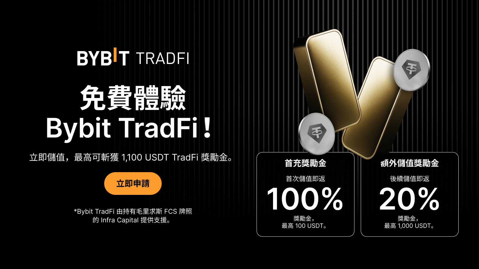 免費體驗 Bybit TradFi，儲值即獲高達 1,100 USDT 獎勵金！
