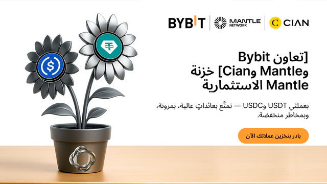 [في إطار تعاوُن Bybit وMantle وCian] نُقدِّم خزنة Mantle الاستثمارية: وهي استراتيجية لتحقيق العائد على شبكة البلوكتشين اعتمادًا على العملات الرقمية المُستقرَّة، صُمِّمت خصيصًا لضمان الاستقرار والمرونة والقدرة على التوسُّع.