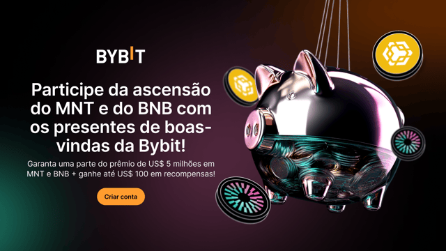 Compartilhe um prêmio total de US$ 5.000.000 em MNT e BNB e ganhe até US$ 100 em presentes de boas-vindas da Bybit!