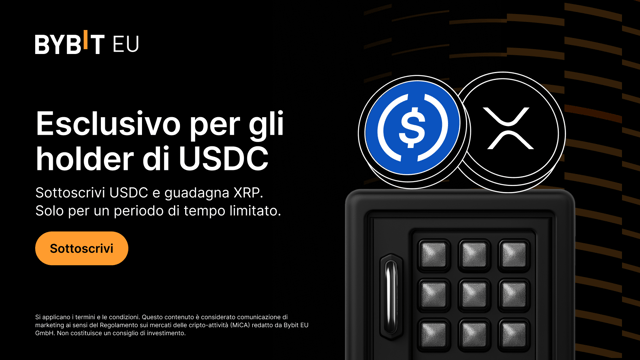 Reward Service Bybit EU: Sottoscrivi USDC per guadagnare il 100% di APR con XRP