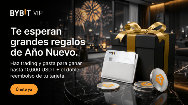 Exclusivo para VIP: Haz trading a lo grande este año nuevo y gana hasta 10,600 USDT + el doble de la tasa de reembolso de tu Bybit Card.