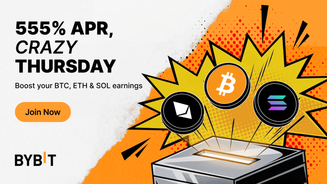 Earn up to 555% APR with BTC, ETH & SOL - Bybit’s Crazy Thursday Earn deals!