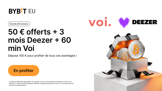 Offre de Bienvenue Nouveaux Utilisateurs : 50 € en BTC + Deezer Premium + Trajet d'1h en vélo Voi