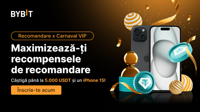 Recomandare x Carnaval VIP: câștigă până la 5.000 USDT și un iPhone 15!