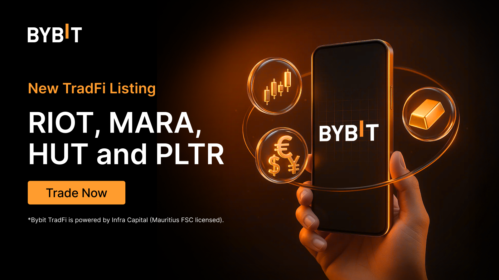 📢 New TradFi Listing: RIOT, MARA, HUT and PLTR!