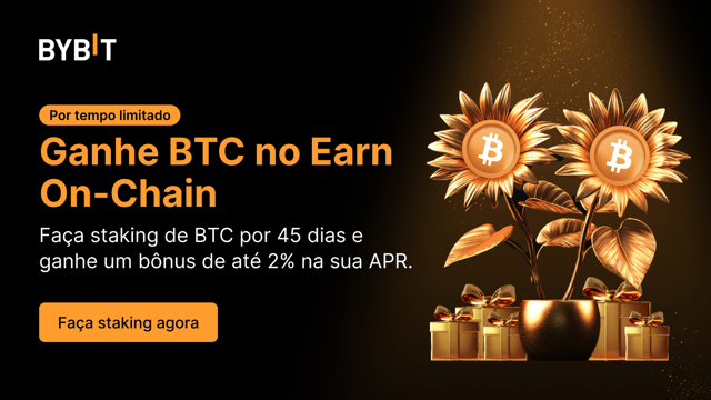 Oferta por tempo limitado: Faça staking de BTC no Earn On-chain da Bybit por 45 dias e ganhe um bônus de até 2% na sua APR! 📈