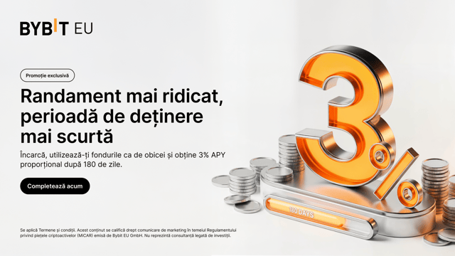 Randament sporit, perioadă de deținere mai scurtă: încarcă, folosește-ți fondurile ca de obicei și obține 3% APY, calculat proporțional pentru o perioadă de 180 de zile.