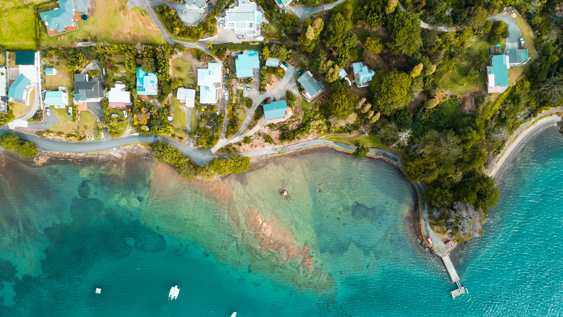 A bird's eye view of beautiful clear waters in the Bay of Plenty.