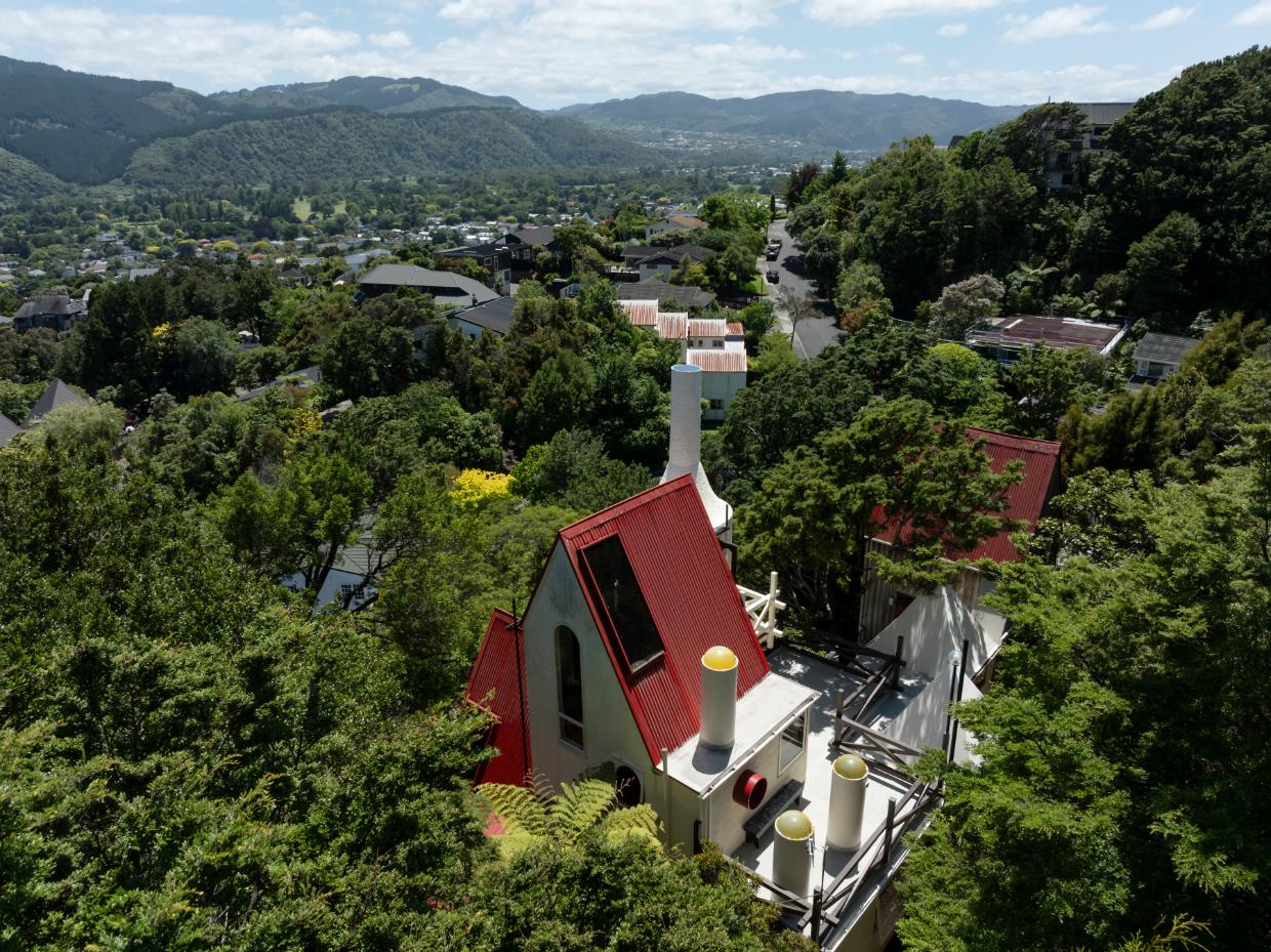 The home is surrounded by greenery. 