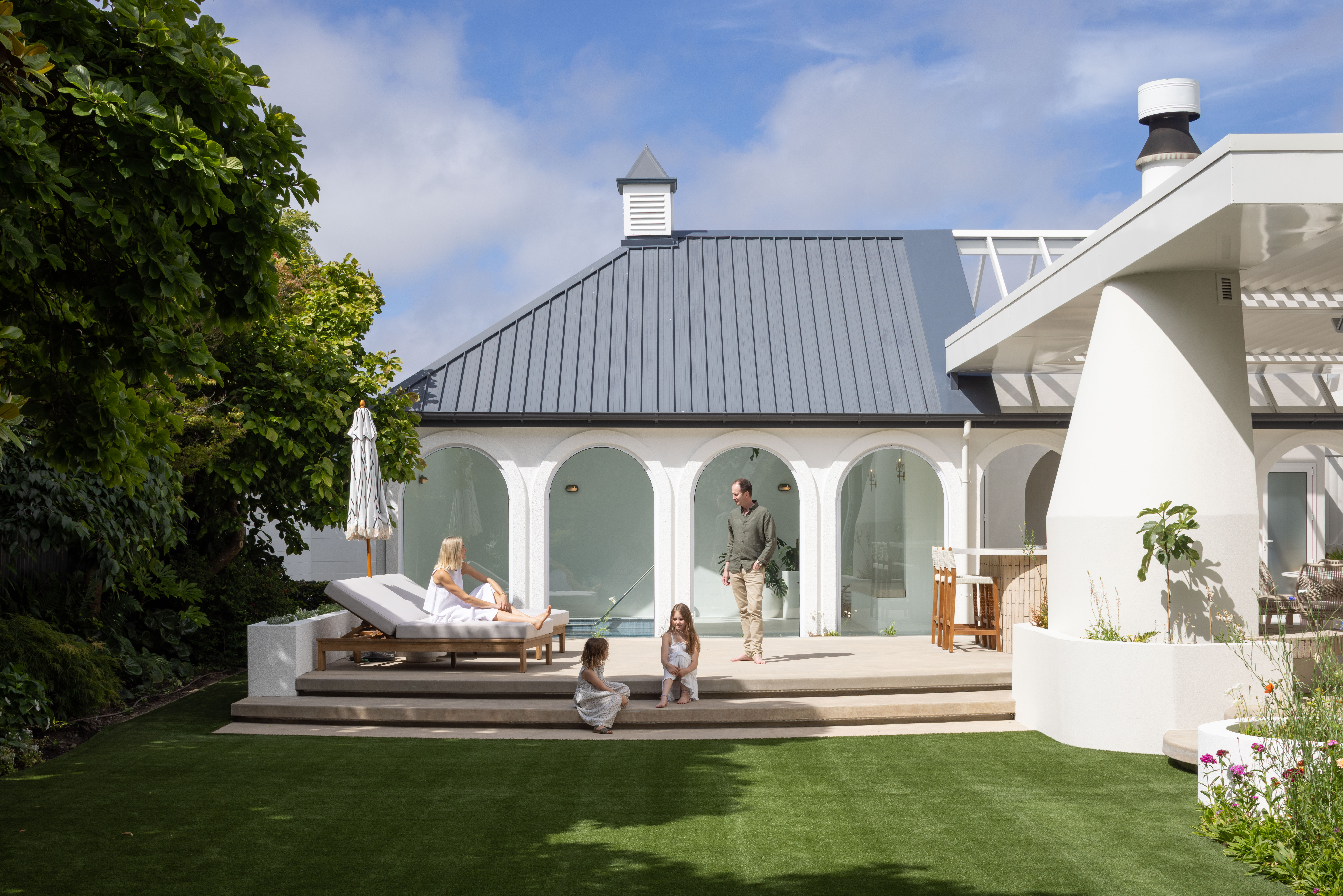 The whānau in the garden