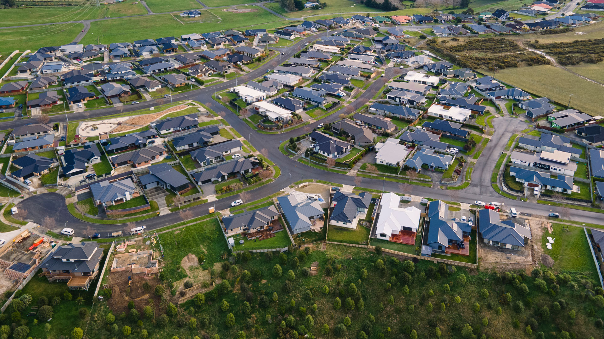 A bird's eye view of a new housing estate in NZ.