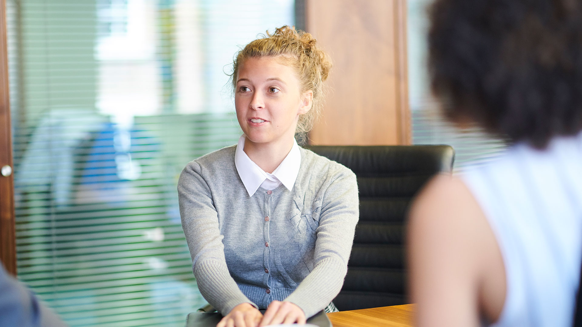 Young woman in a job interview.