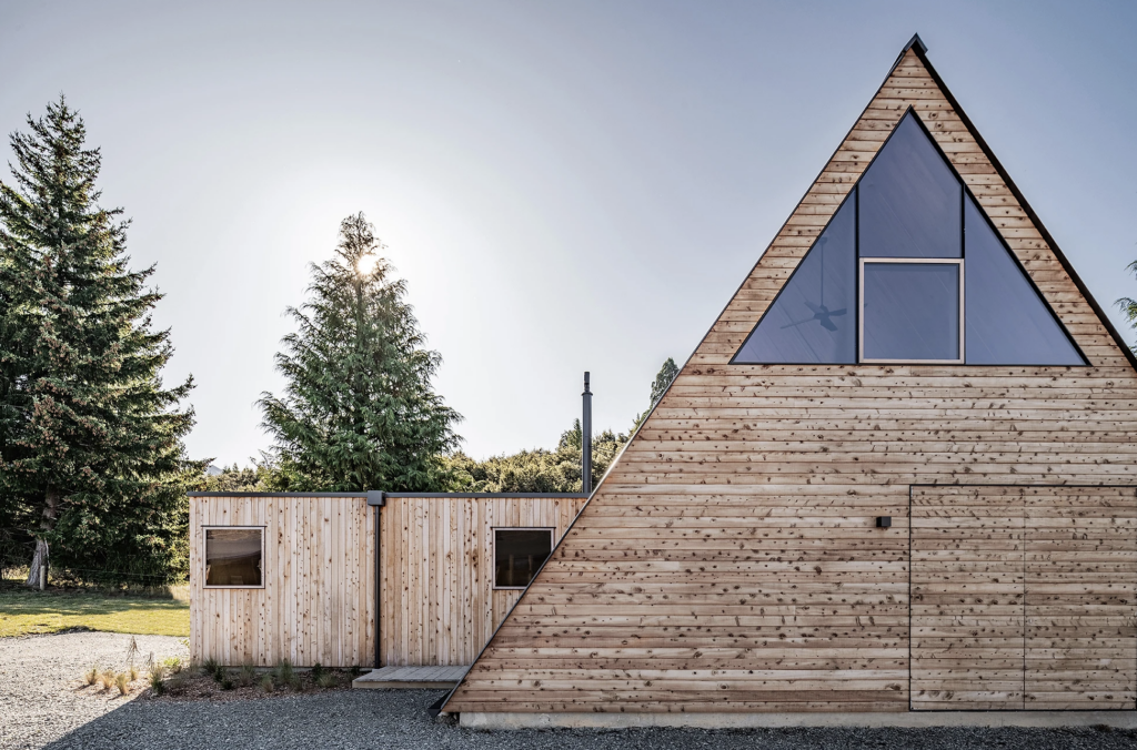 The entry sequence is from the rear, where the full extent of the A-frame is evident. Here, there's little sense of what's within