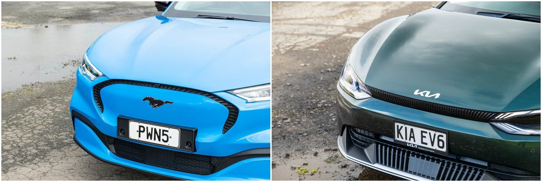 2023 Kia EV6 vs Ford Mach-E front view close up