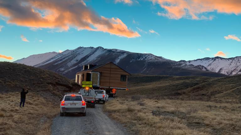 Once the trucks reached the shingle road, the trip slowed to a crawl. Photo: Supplied