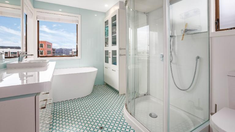 The colour palette on the interior is more subdued than the exterior. Photo: Harcourts