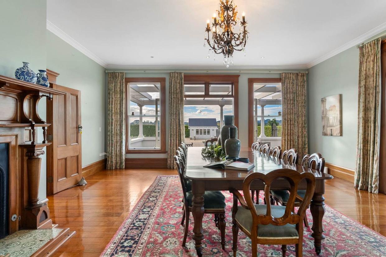 Large Victoria dining room leading out onto deck 