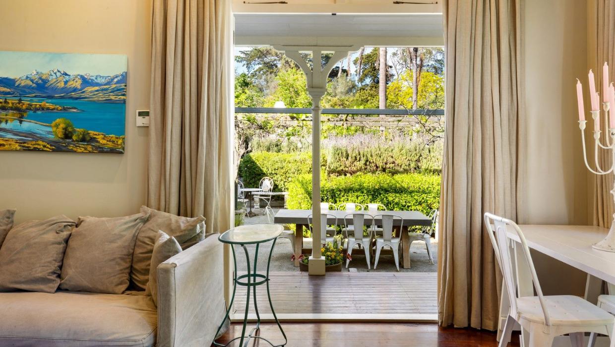 Looking outdoors from the living room