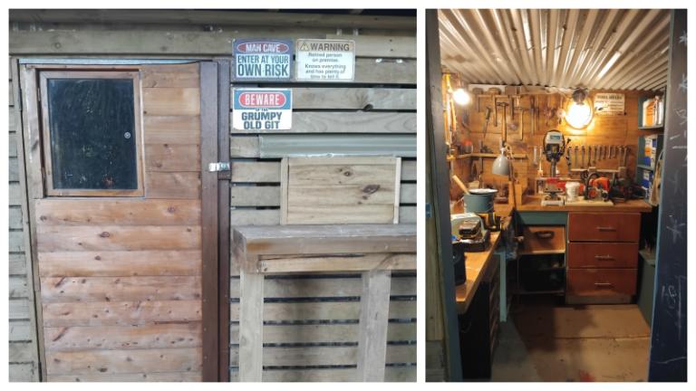 The area under the house has been put to good use - Maz Kefali has a serious workshop here. The text on the top right sign reads: Warning. Retired person on premise. Knows everything and has plenty of time to tell it. Photo: Supplied