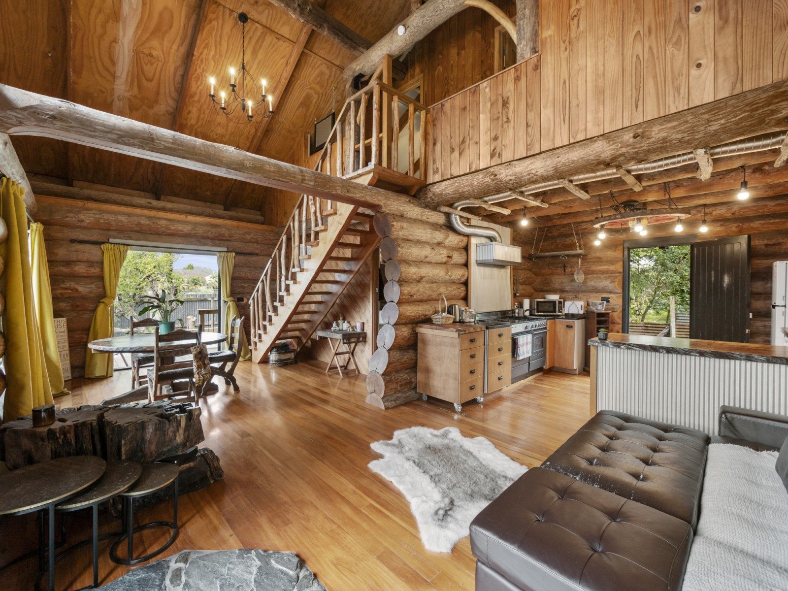 Inside the log house at 11 Banks Street, Waikato