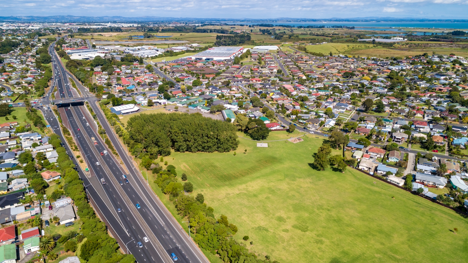 Aerial shot of vacant land in Auckland. 