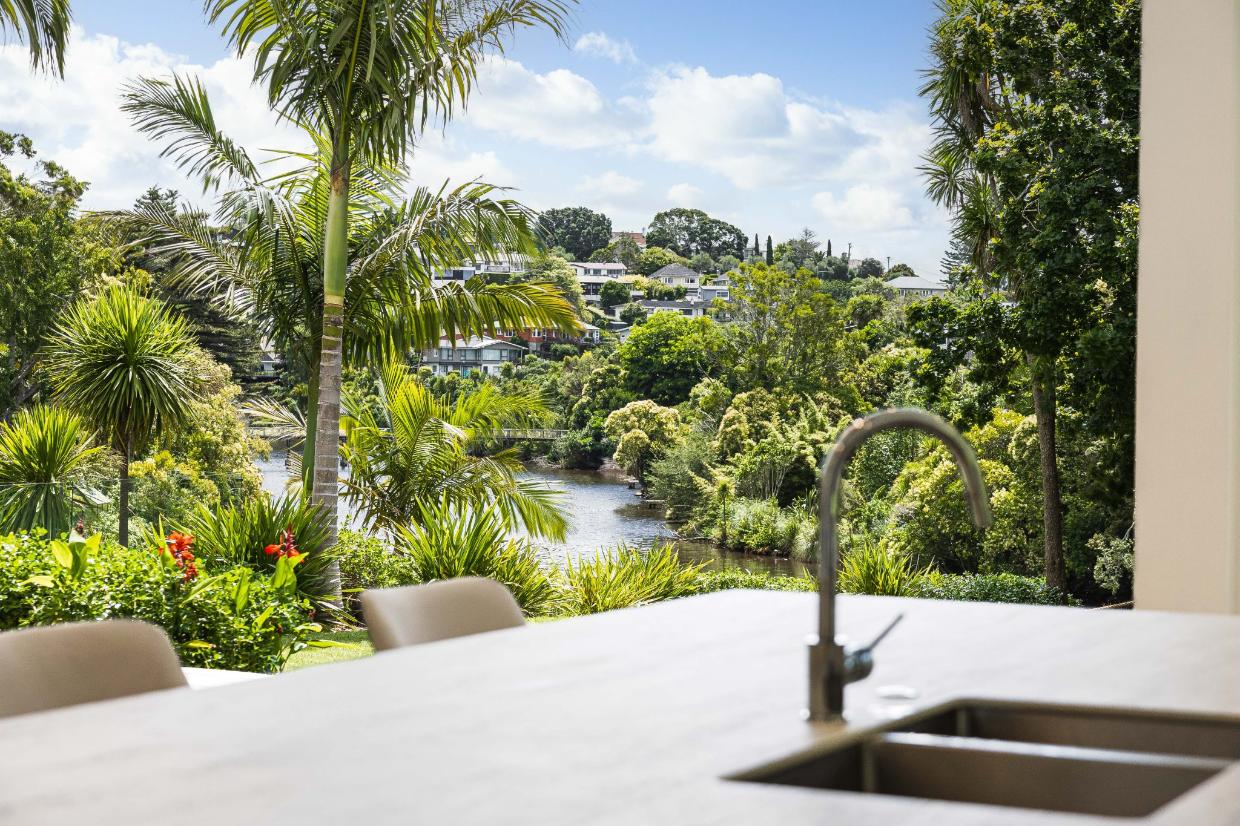 The home has views across native bush and up the waterway. 