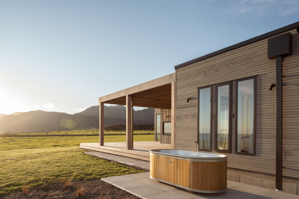 Outdoor bath at a home in Palliser Bay designed by Aspect Architecture